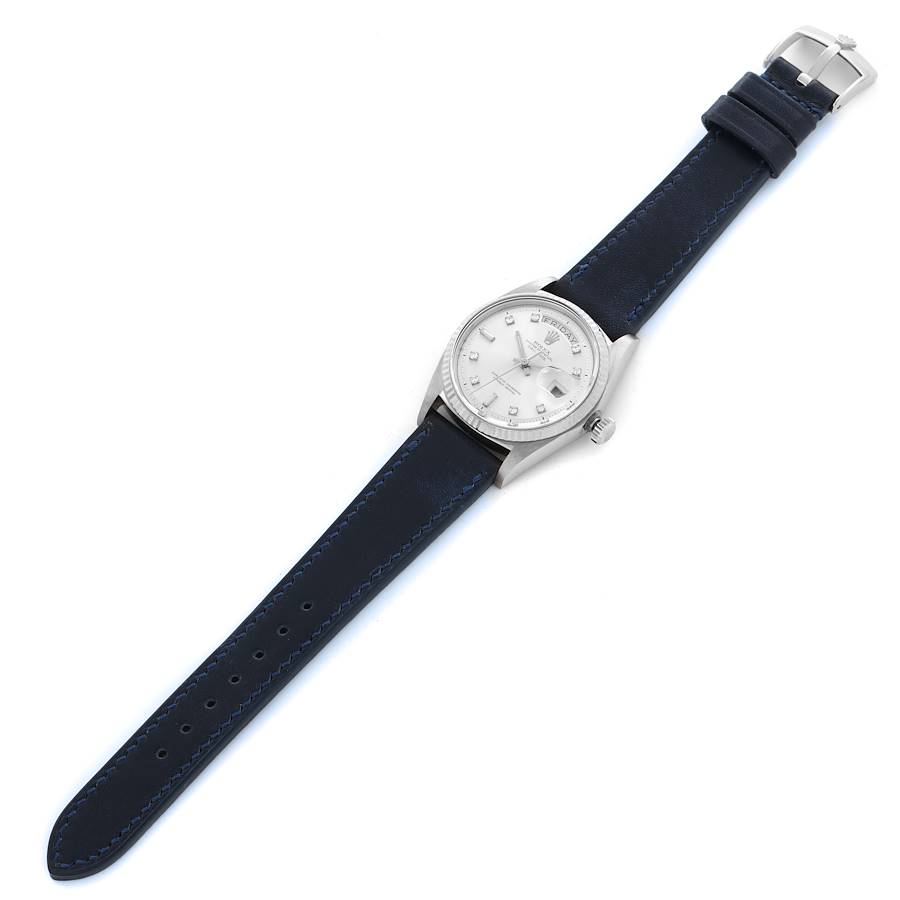 Rolex Day-Date President White Gold Silver Diamond Dial Vintage Mens Watch 1803