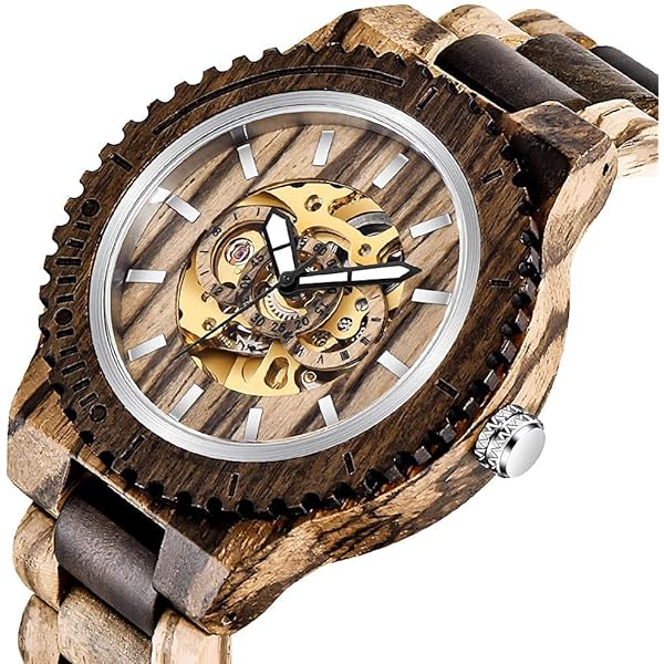 No Battery Fashion Mechanical Wooden Watch for Men, Mechanical Movement Wooden Strap Men's Watch for Father's Day, Birthday M801