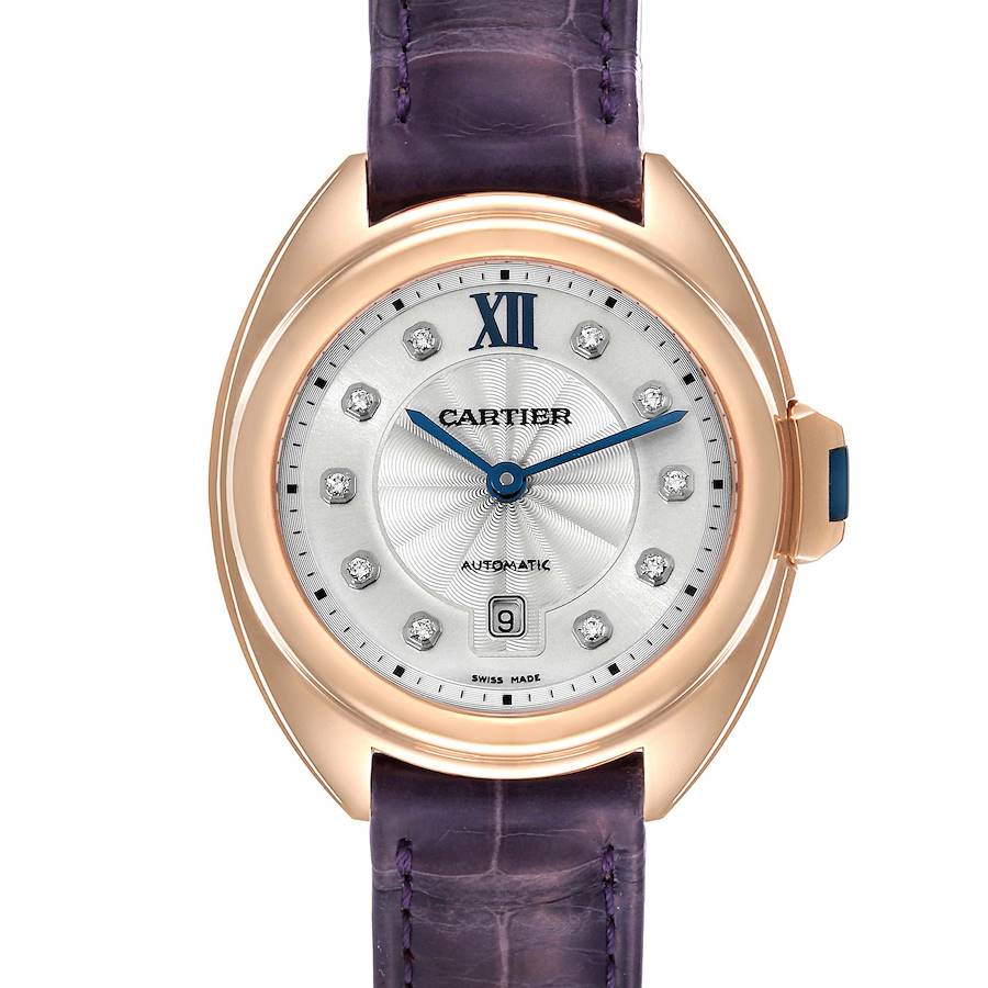 Cartier Cle Rose Gold Diamond Purple Strap Ladies Watch WJCL0031