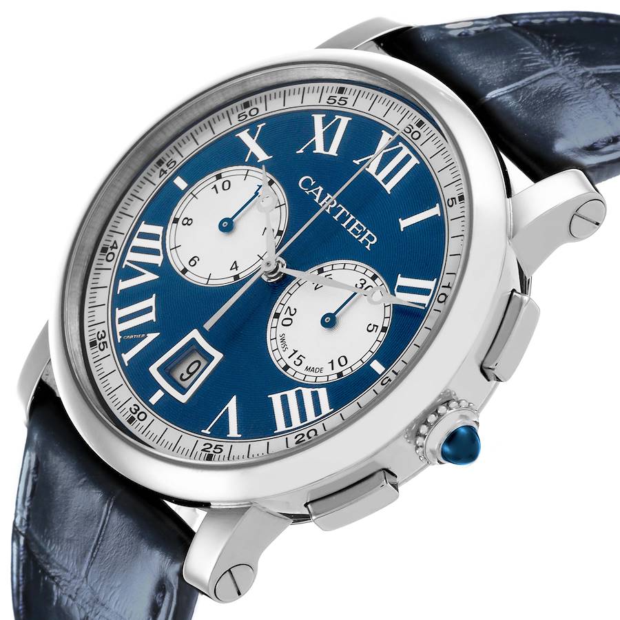 Cartier Rotonde Chronograph White Gold Blue Dial Mens Watch W1556239
