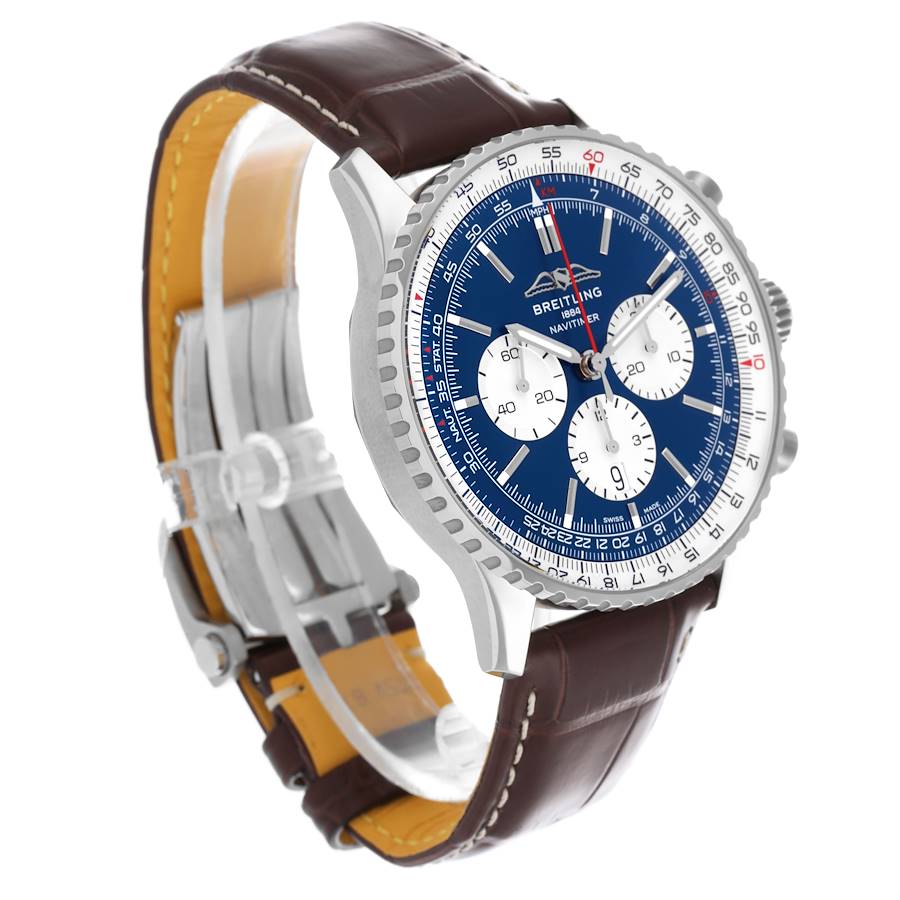 Breitling Navitimer 01 Blue Dial Brown Strap Steel Mens Watch AB0137