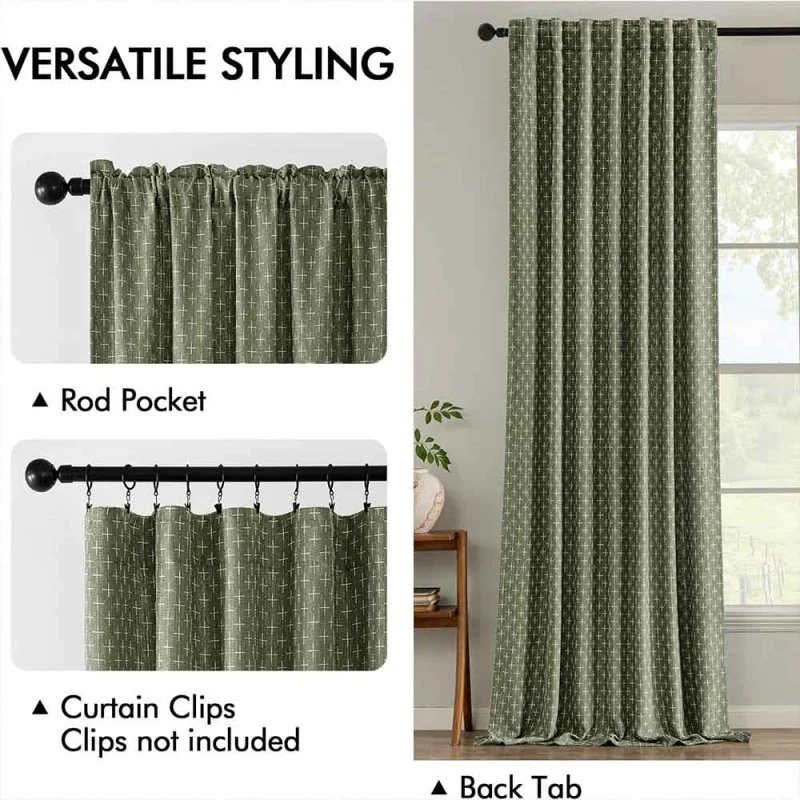 Custom Textured Geometric Linen Curtains (2 Panels)