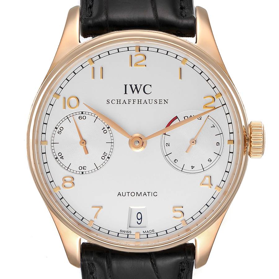 IWC Portuguese Chrono 7 Day 18k Rose Gold Mens Watch IW500004