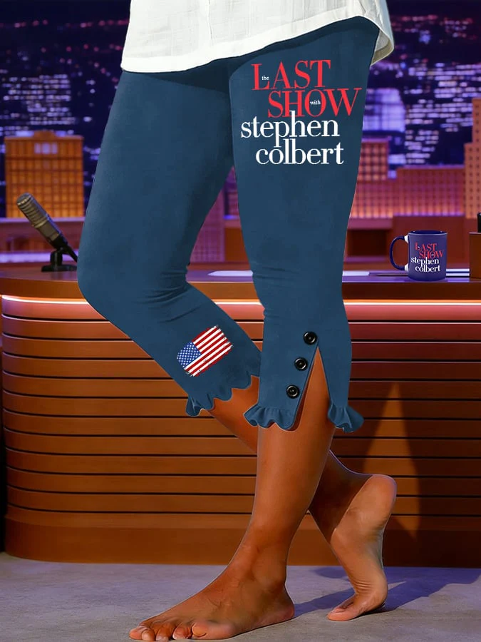 🔥Buy 3 Get 15% Off🔥Retro Last Show Ruffle Hem Button Side Split Capri Leggings