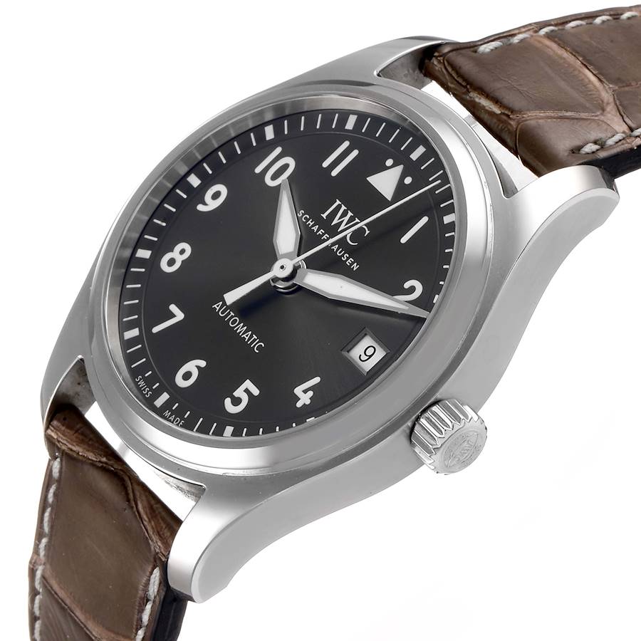 IWC Pilot Slate Dial Brown Strap Steel Unisex Watch IW324001
