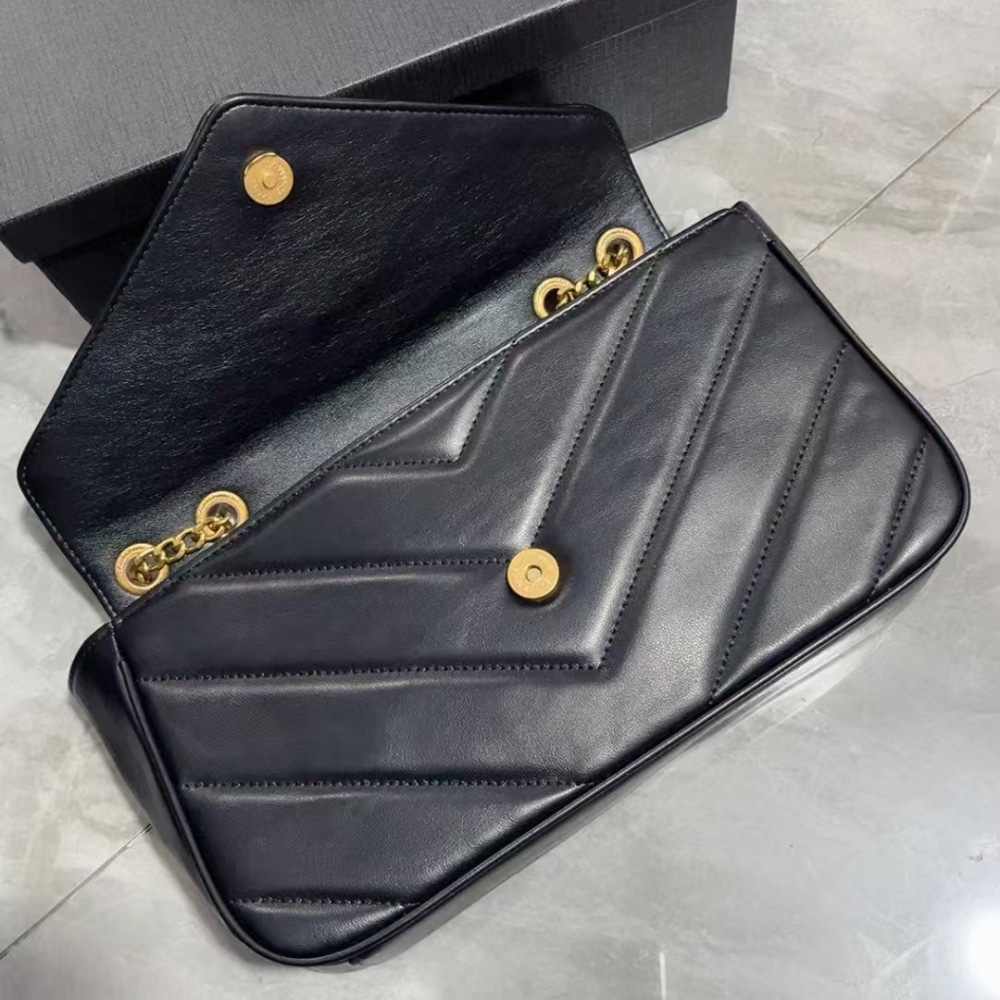 Saint Laurent Loulou Medium Chain Bag Black 29cm 801439aaeax1000