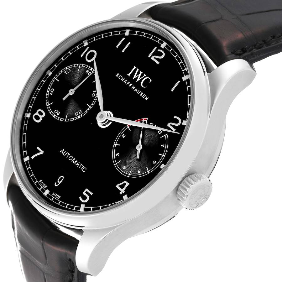 IWC Portuguese Chrono 7 Day Black Dial Steel Mens Watch IW500703