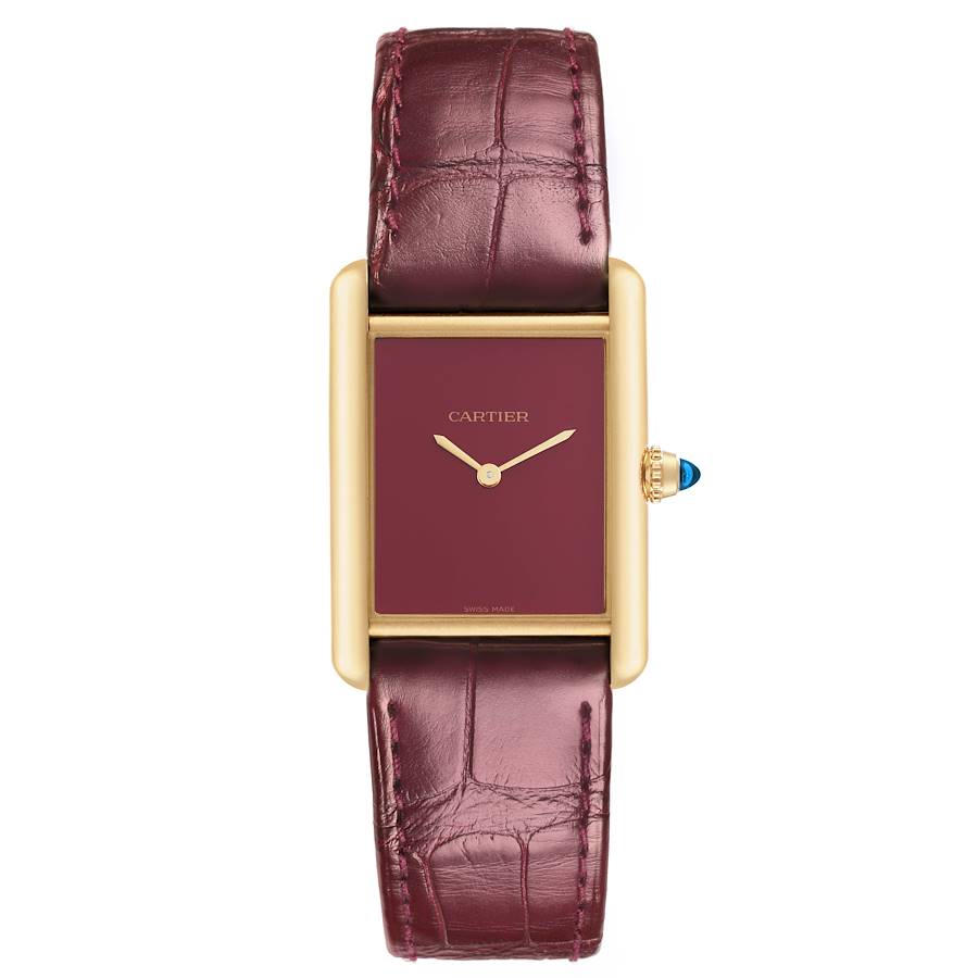 Cartier Tank Louis Large Yellow Gold Burgundy Dial Mens Watch WGTA0190