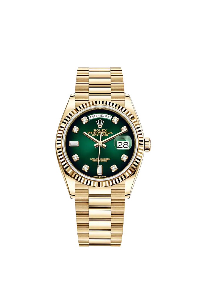Rolex Day-Date 40mm Green Ombre Diamond Dial Yellow Gold President Automatic Men&rsquo;s Watch 128238