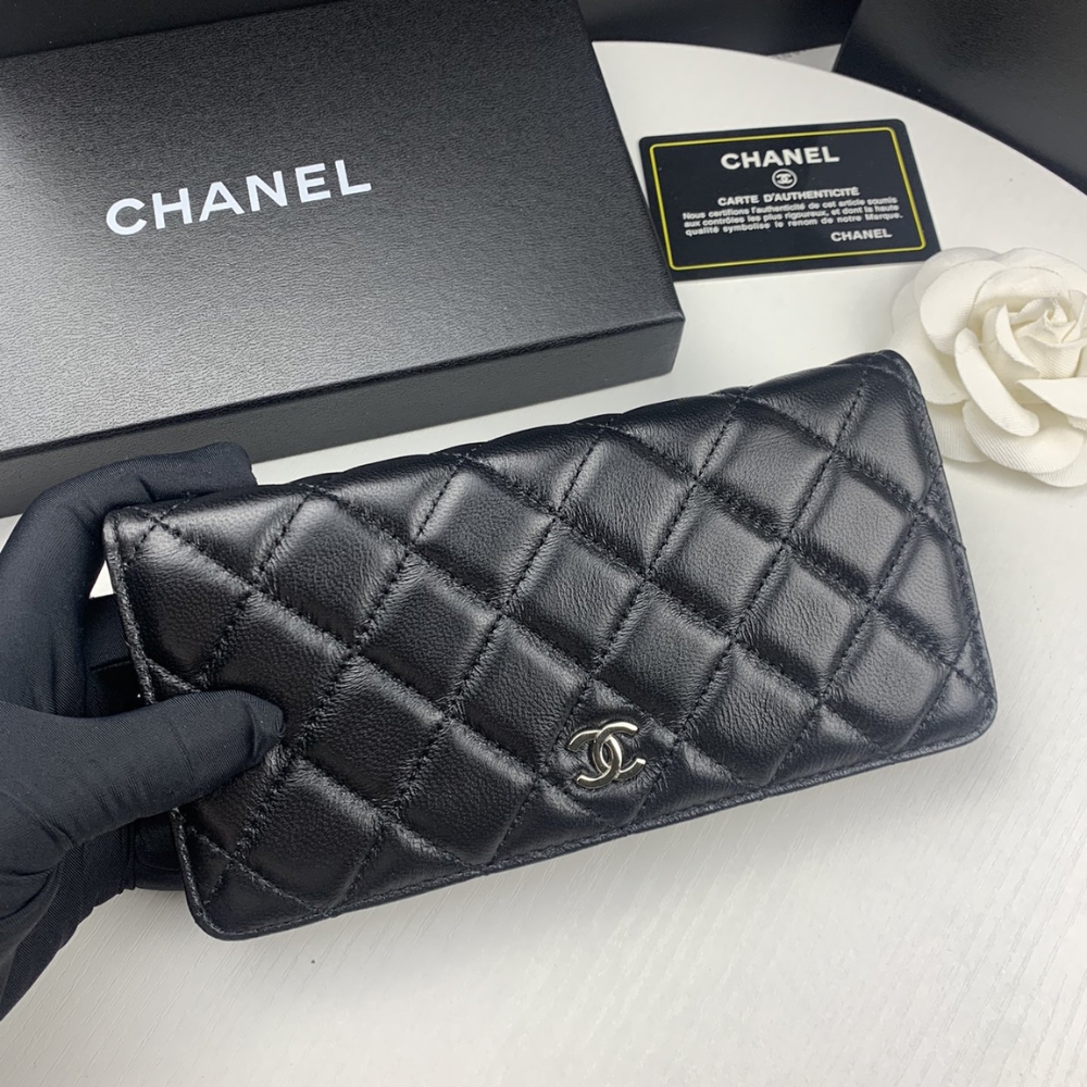 Chanel Quilted Classic Long Flap Wallet With Silver Hardware Black 19Cm