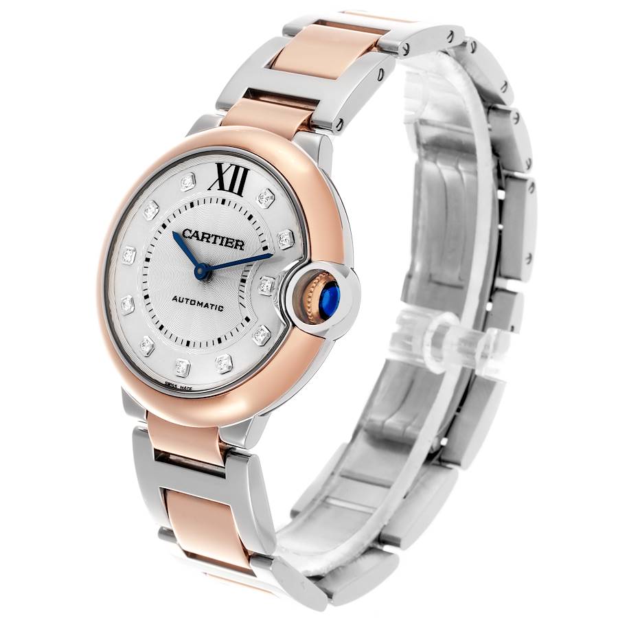 Cartier Ballon Bleu 36mm Steel Rose Gold Diamond Mens Watch W3BB0013