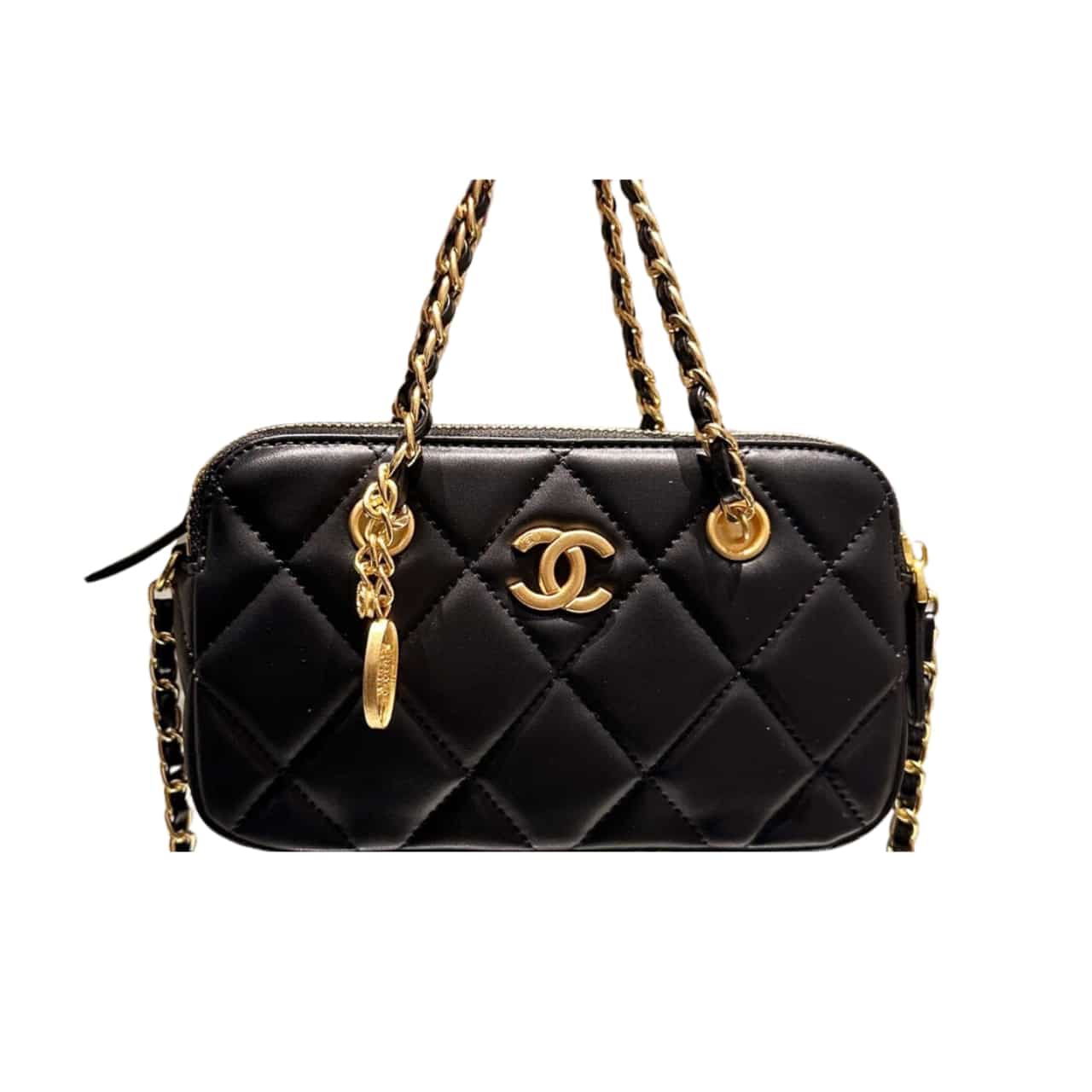 Chanel Matelasse Flap Bag With Chain Black 20Cm