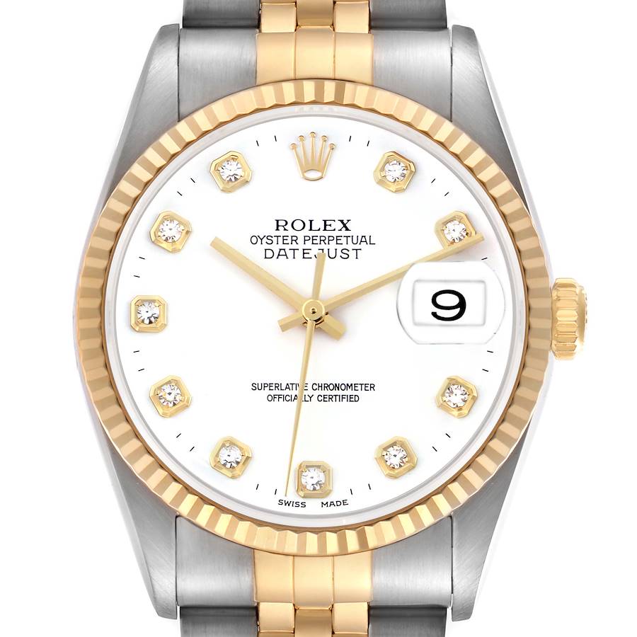 Rolex Datejust Steel Yellow Gold White Diamond Dial Mens Watch 16233