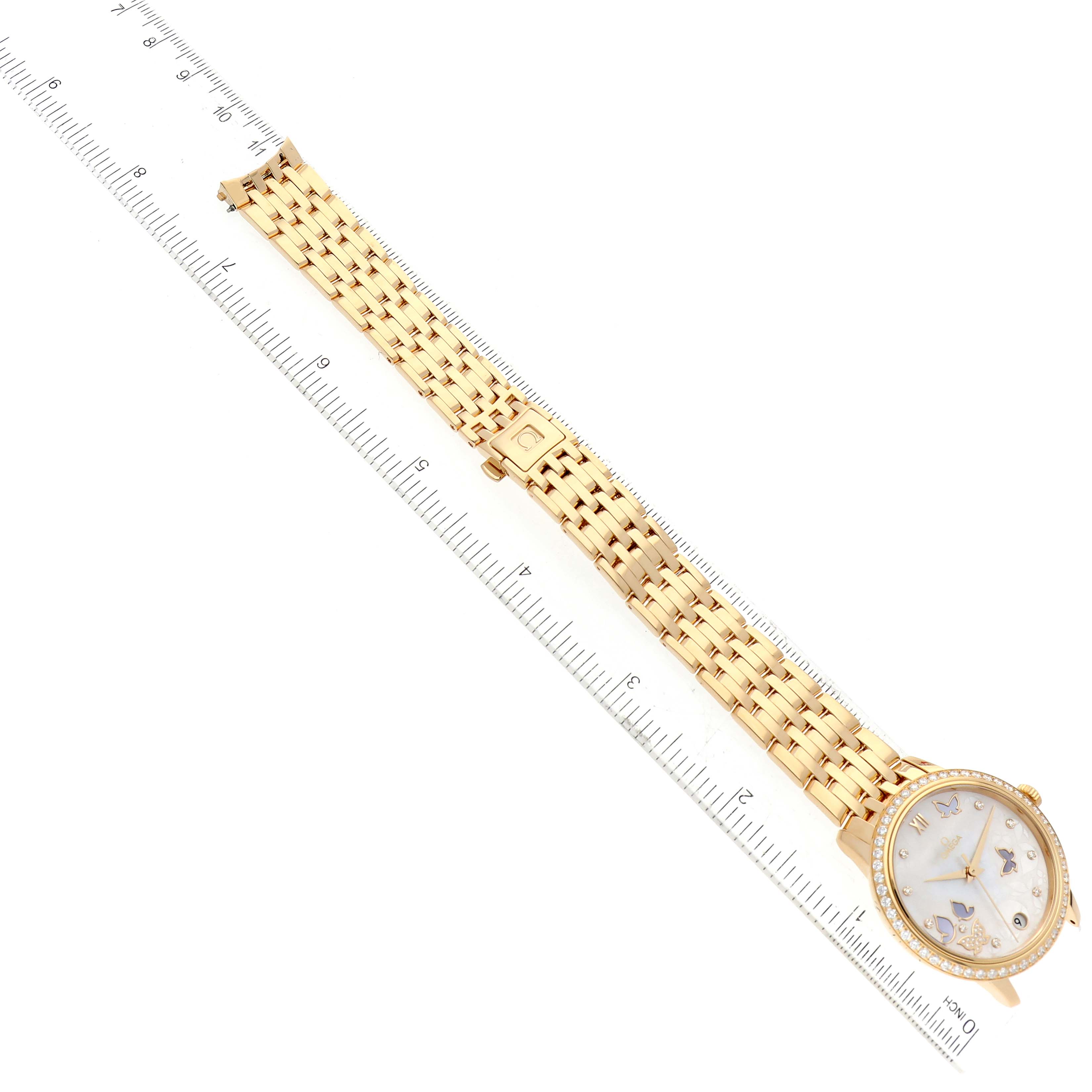 Omega DeVille Prestige Yellow Gold Mother of Pearl Diamond Ladies Watch 37.6 MM 424.55.33.20.55.005