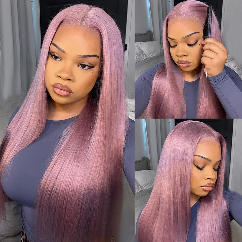Megalook 13x6 Three-Go™ Ash Purple Glueless Wigs Silky Straight With Drawstring 100% Human Hair Wig