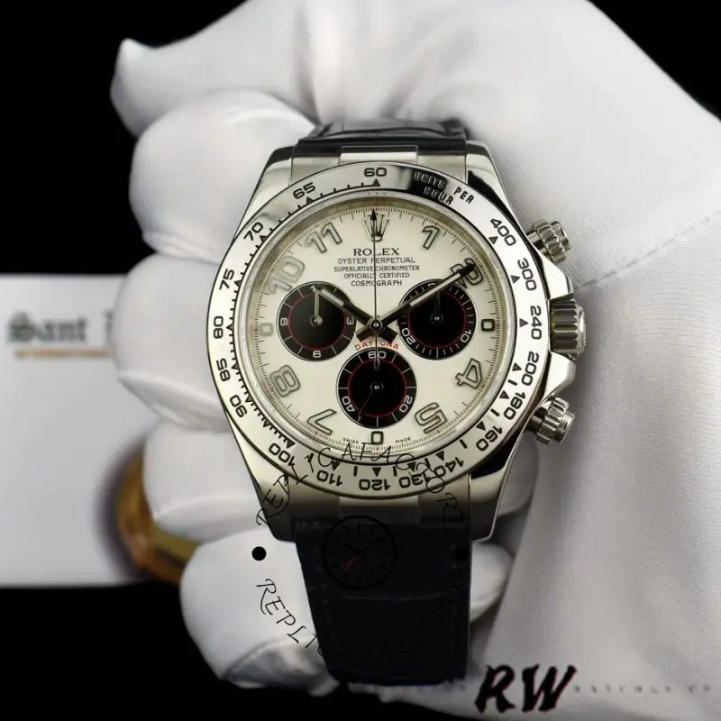 Rolex Daytona 116519 Panda Dial Black Leather Strap 40mm Mens Replica Watch