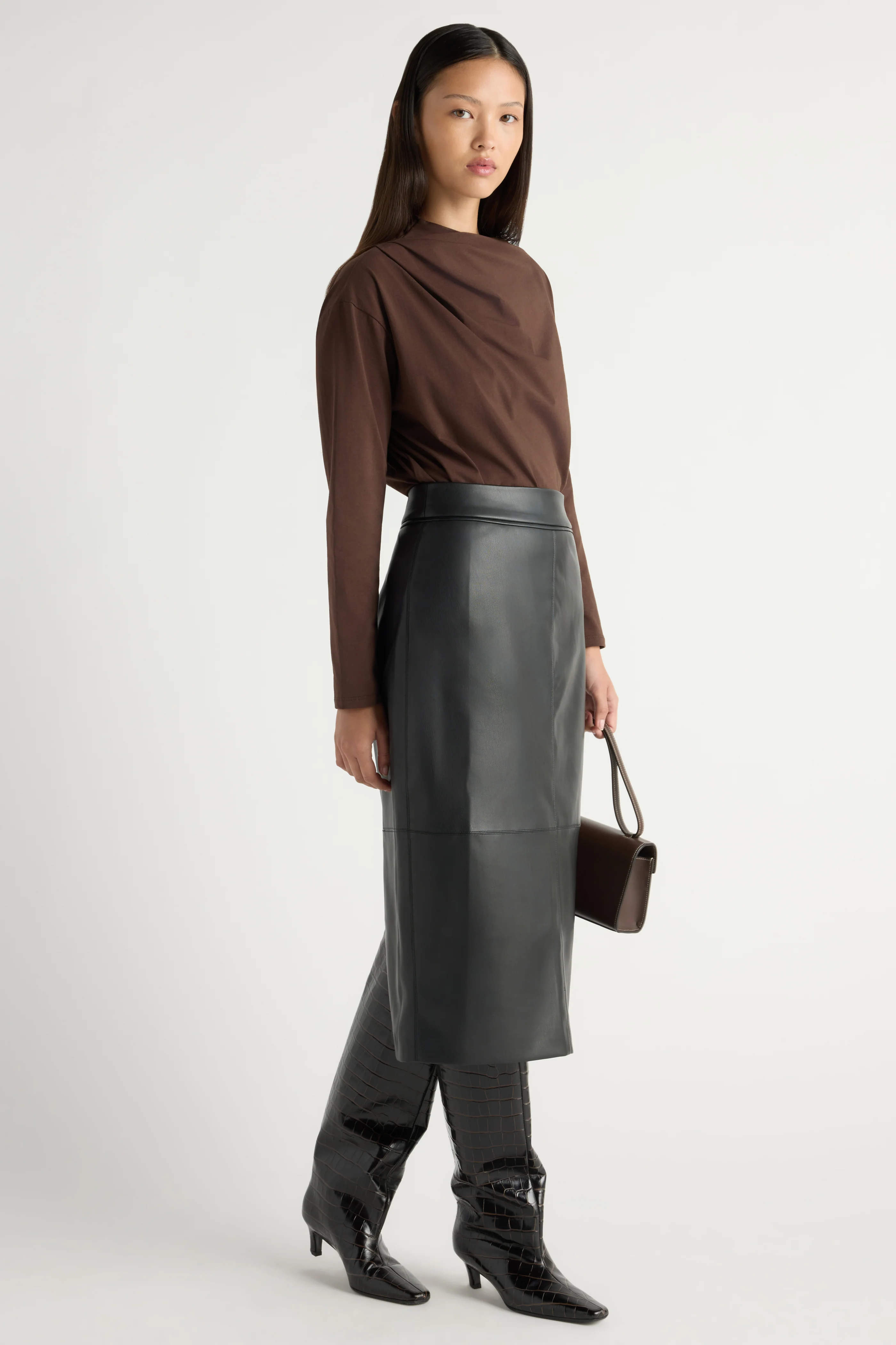 Briony Back-Slit Vegan Leather Skirt
