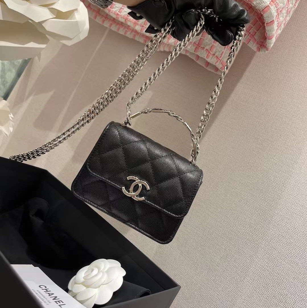 Chanel Enamel Handle Clutch with Chain in Grained Calfskin