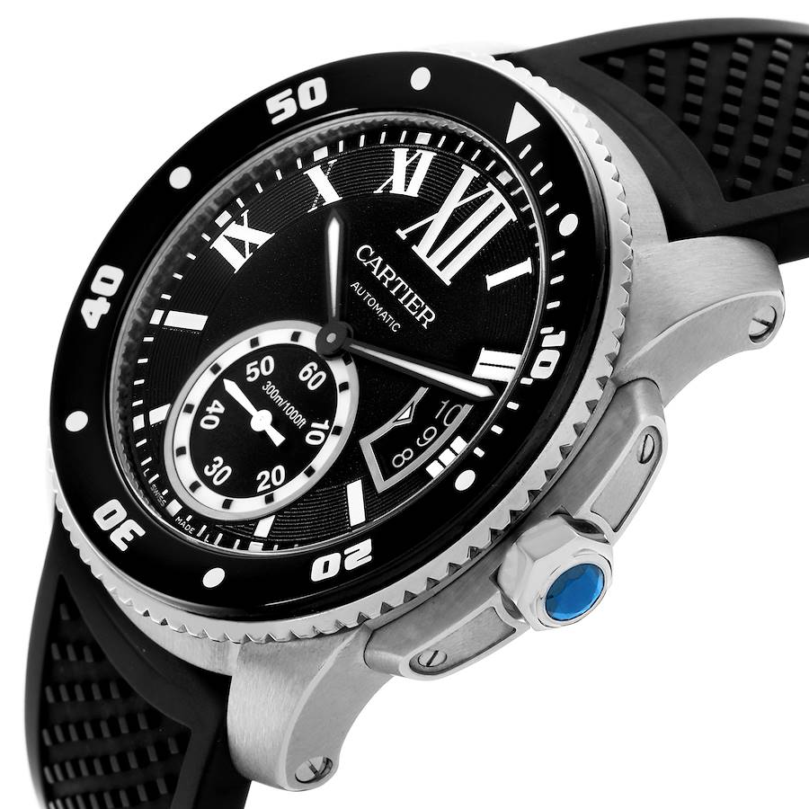 Cartier Calibre Diver Black Dial Rubber Strap Steel Mens Watch W7100056
