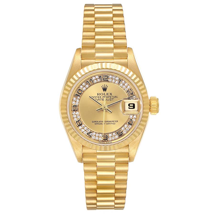 Rolex President Datejust Yellow Gold Myriad Diamond Ladies Watch 69178