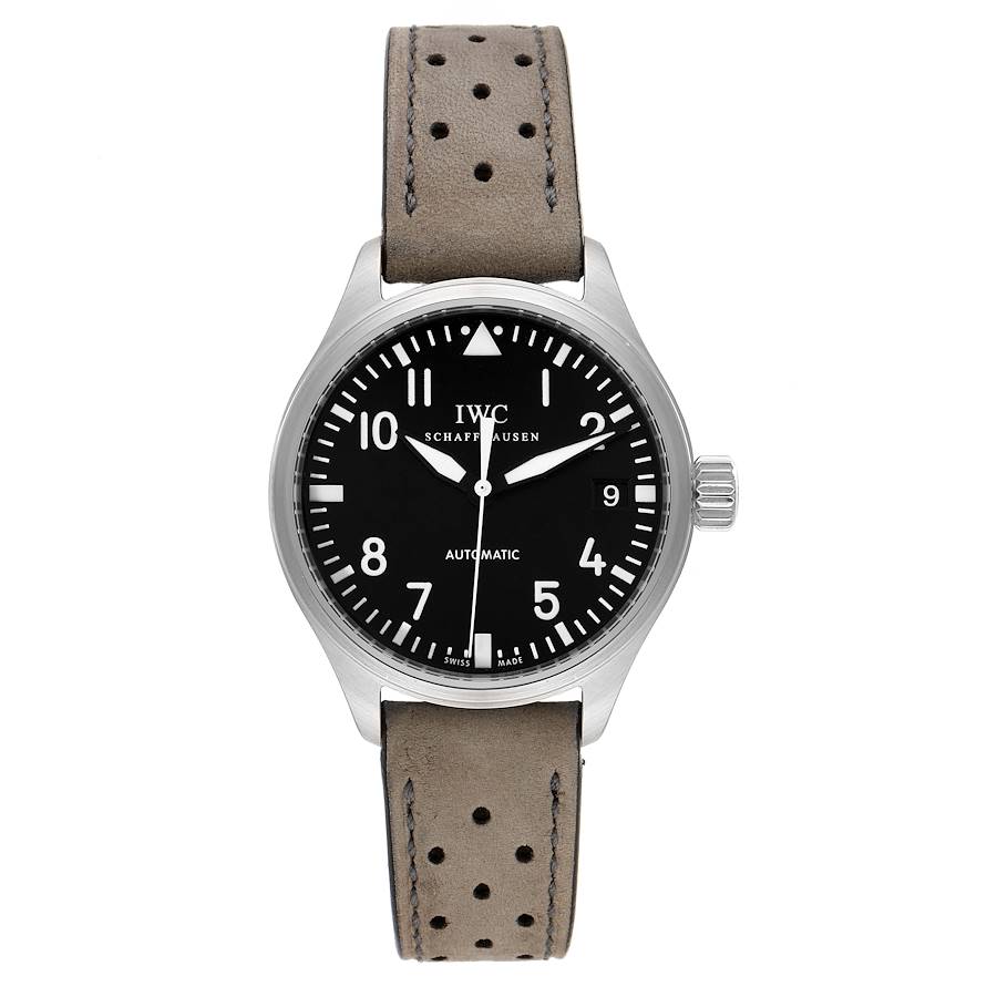 IWC Pilot 34mm Midsize Black Dial Grey Strap Steel Unisex Watch IW325601