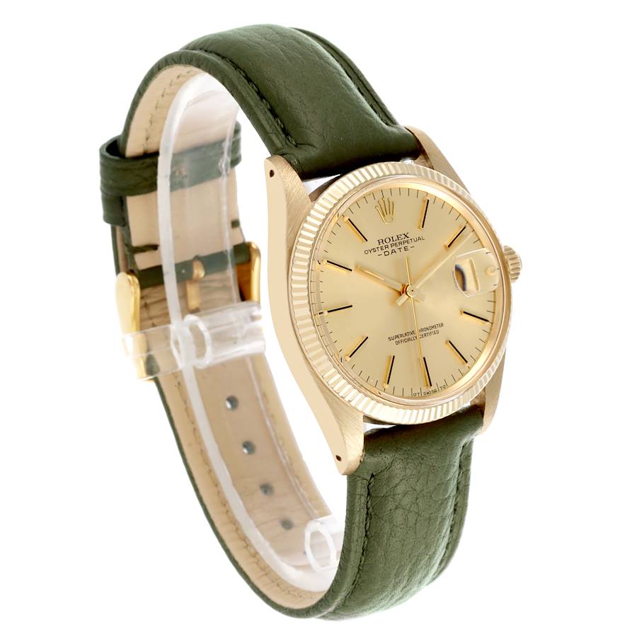 Rolex Date Yellow Gold Leather Strap Automatic Vintage Mens Watch 1503