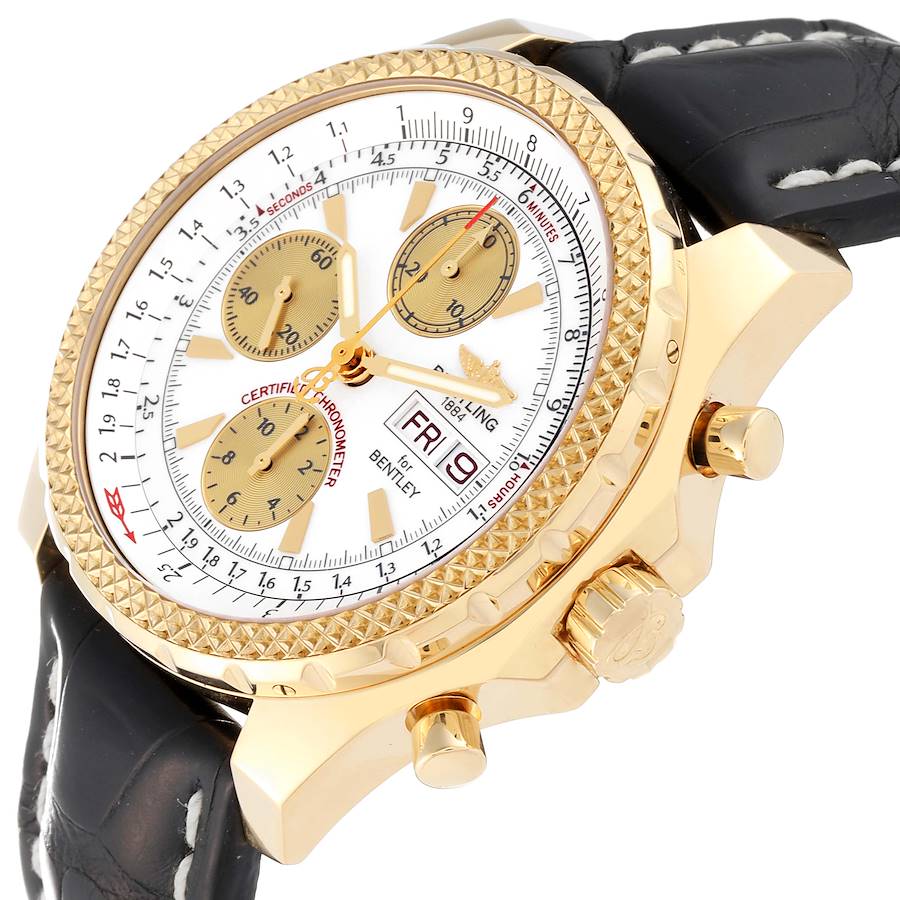 Breitling Bentley Motors GT White Dial Yellow Gold Mens Watch K13362