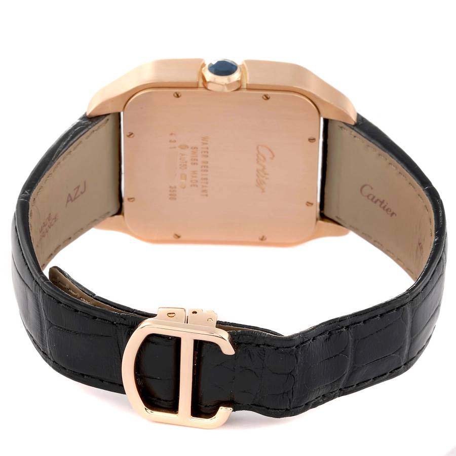 Cartier Santos Dumont Rose Gold Silver Dial Black Strap Mens Watch W2020067