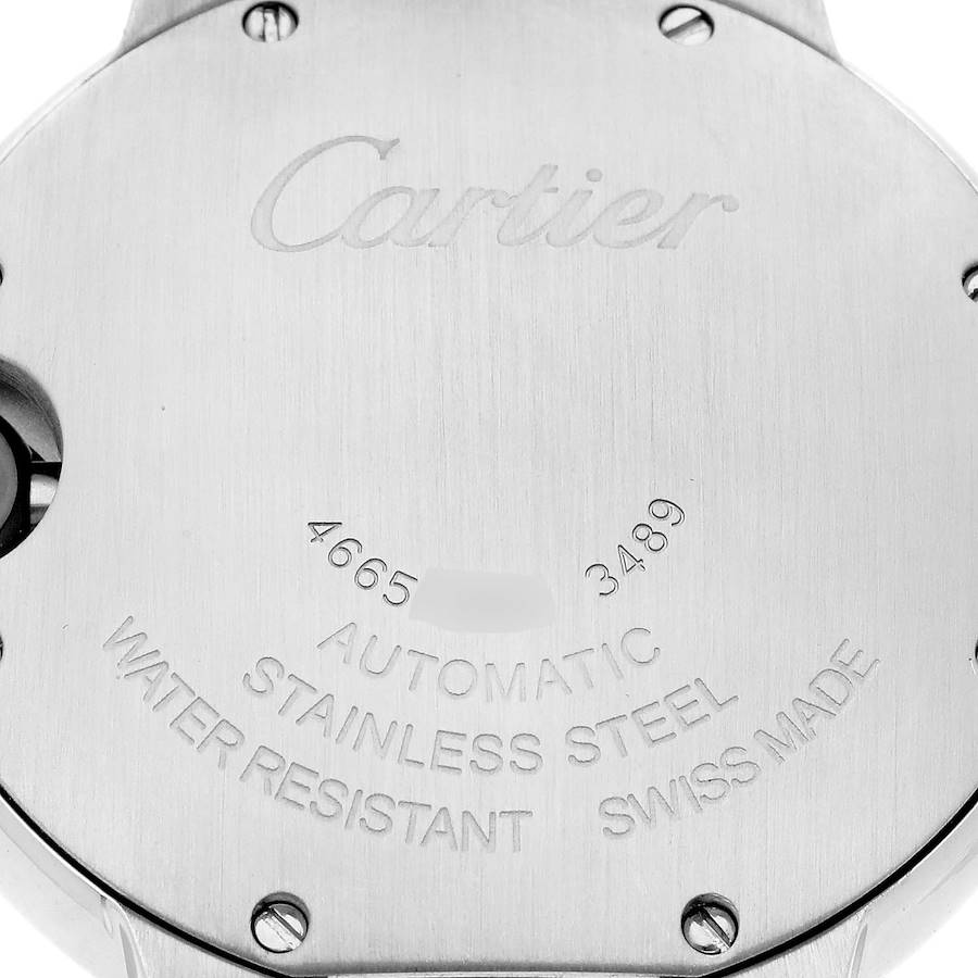 Cartier Ballon Bleu 33mm Blue Silver Diamond Dial Steel Watch W4BB0028
