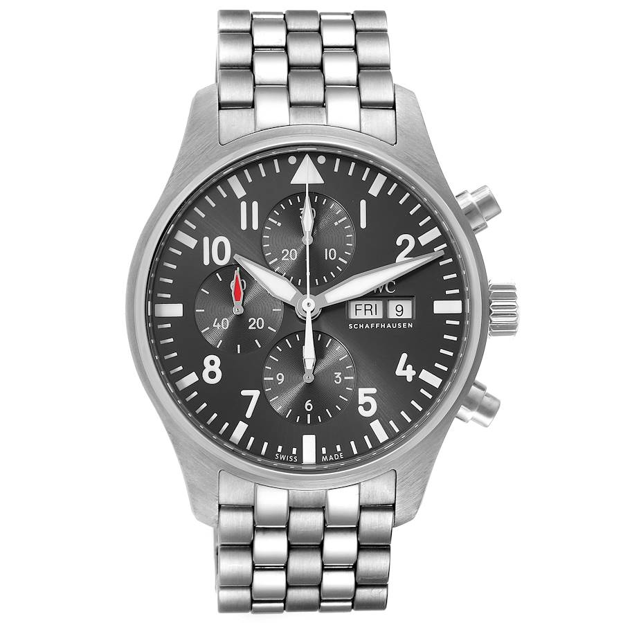 IWC Pilot 41mm Gray Dial Chronograph Steel Mens Watch IW388102