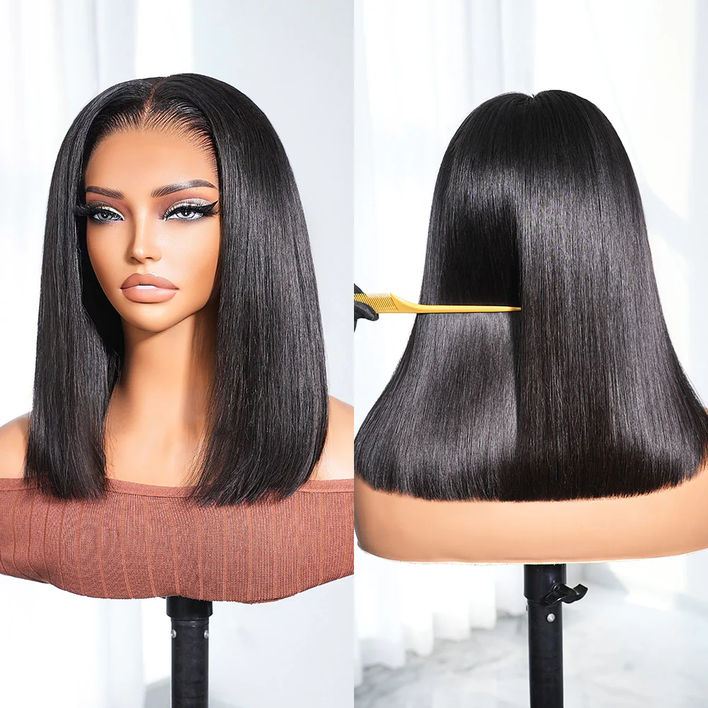 Megalook 13x6 Three-Go™ Straight Bob Invisible Knots Natural Black Beginner Friendly
