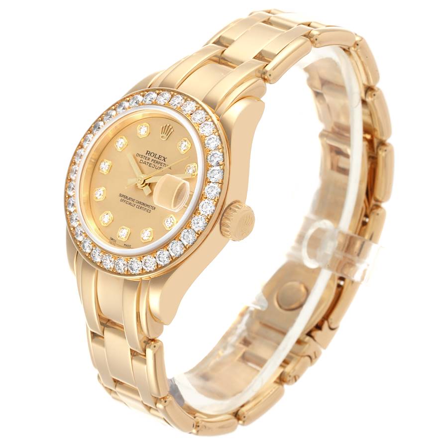 Rolex Pearlmaster Yellow Gold Diamond Dial Bezel Watch 80298