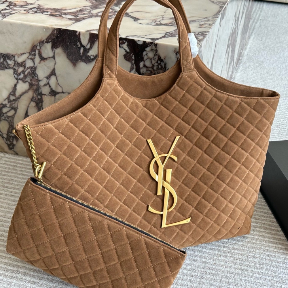 Saint Laurent Large Tote Bag In Suede Brown 36cm