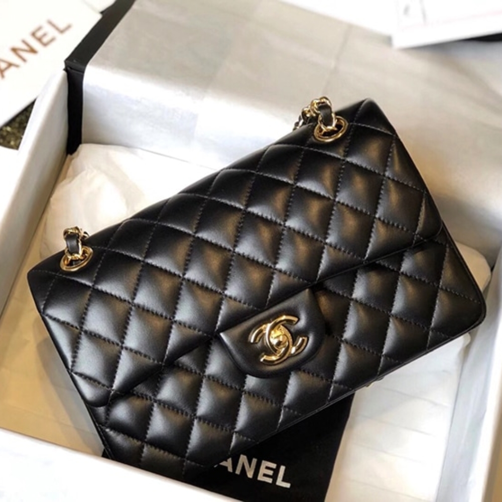 Chanel Classic 11.12 Handbag Gold Tone Metal Black 25Cm A01112 Y01295 94305