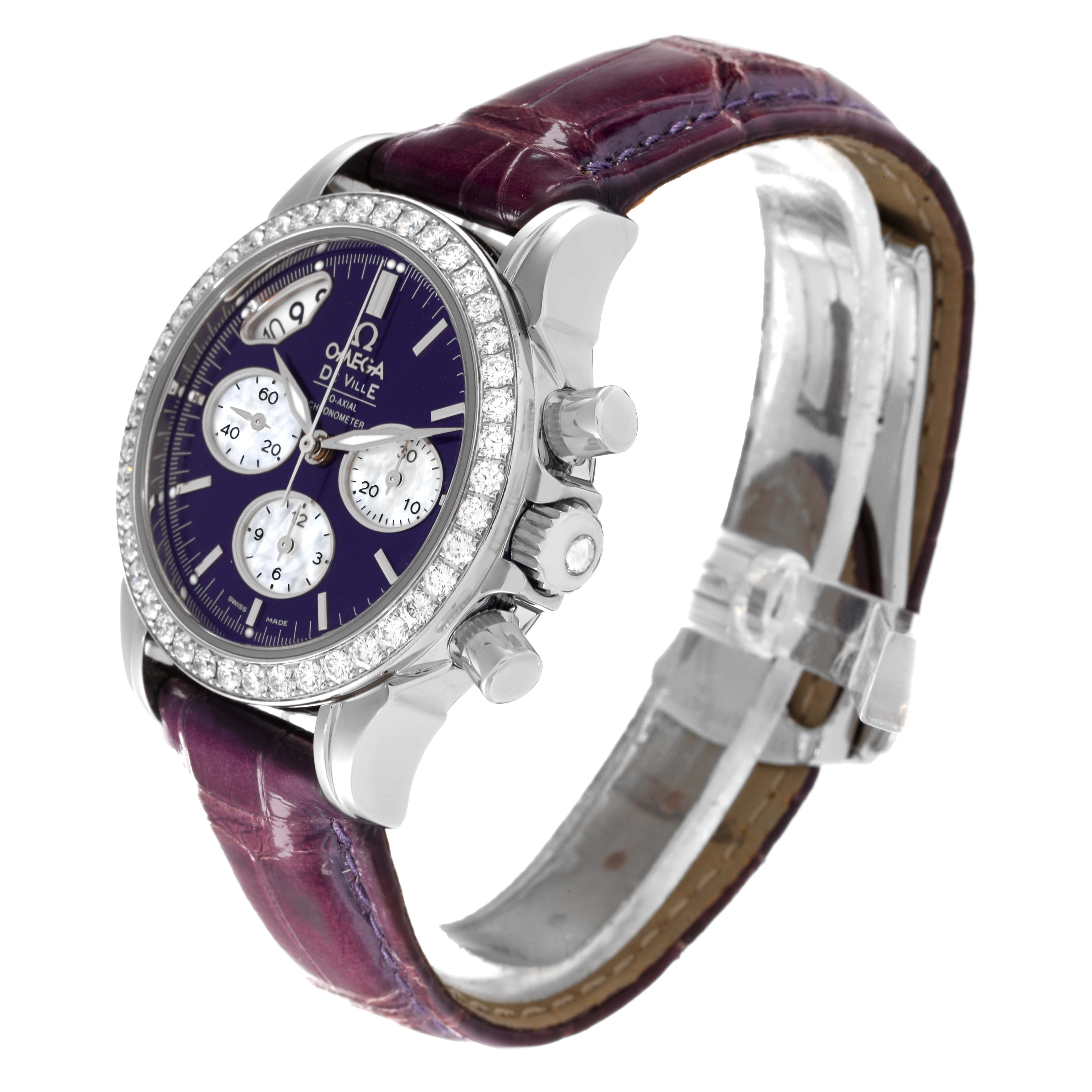 Omega DeVille Steel Purple Dial Diamond Bezel Ladies Watch 35.0 MM 422.18.35.50.10.001