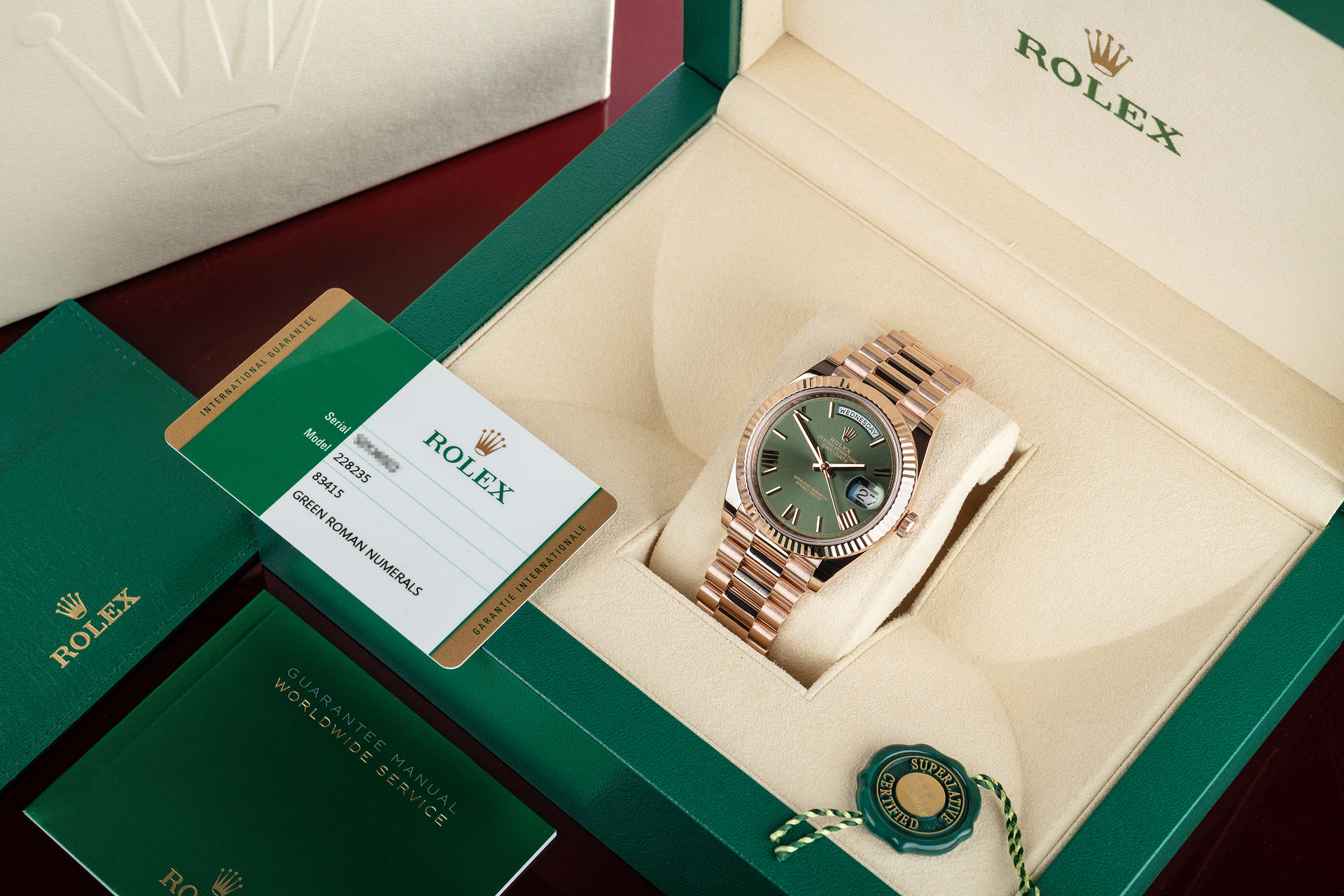 Rolex Day-Date President 40mm Olive Green Dial 18ct Everose Gold 228235-0025 Unworn