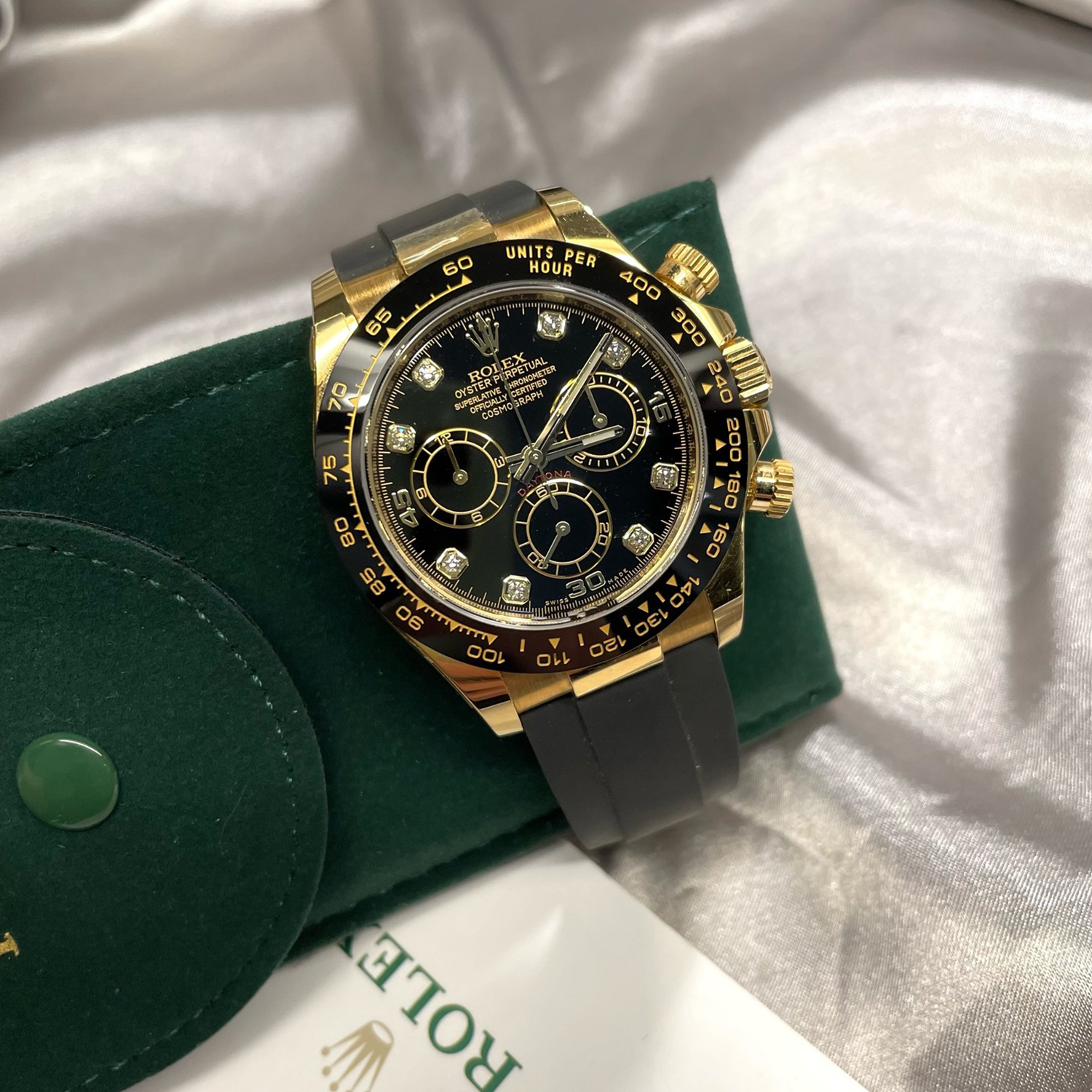 Rolex Daytona Yellow Gold Black-Diamond Oysterflex Strap 116518LN-0046