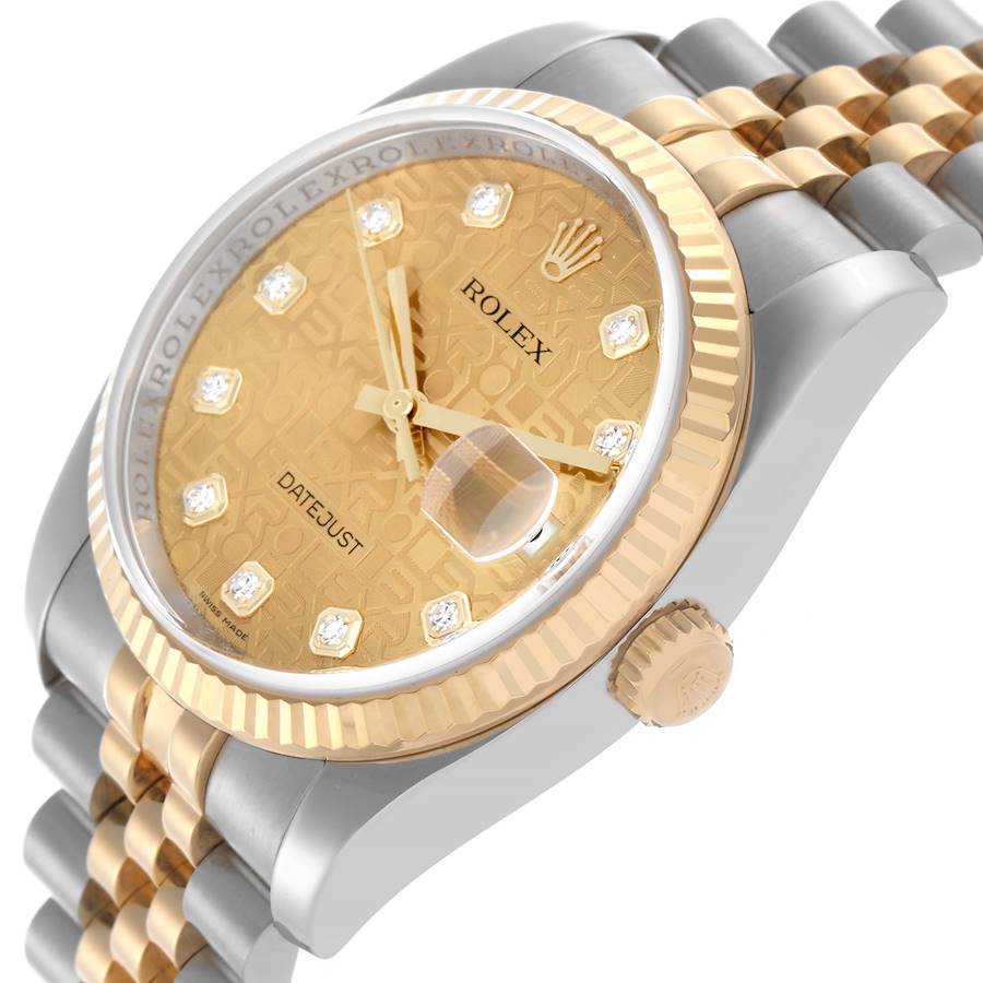 Rolex Datejust Steel Yellow Gold Diamond Dial Mens Watch 116233