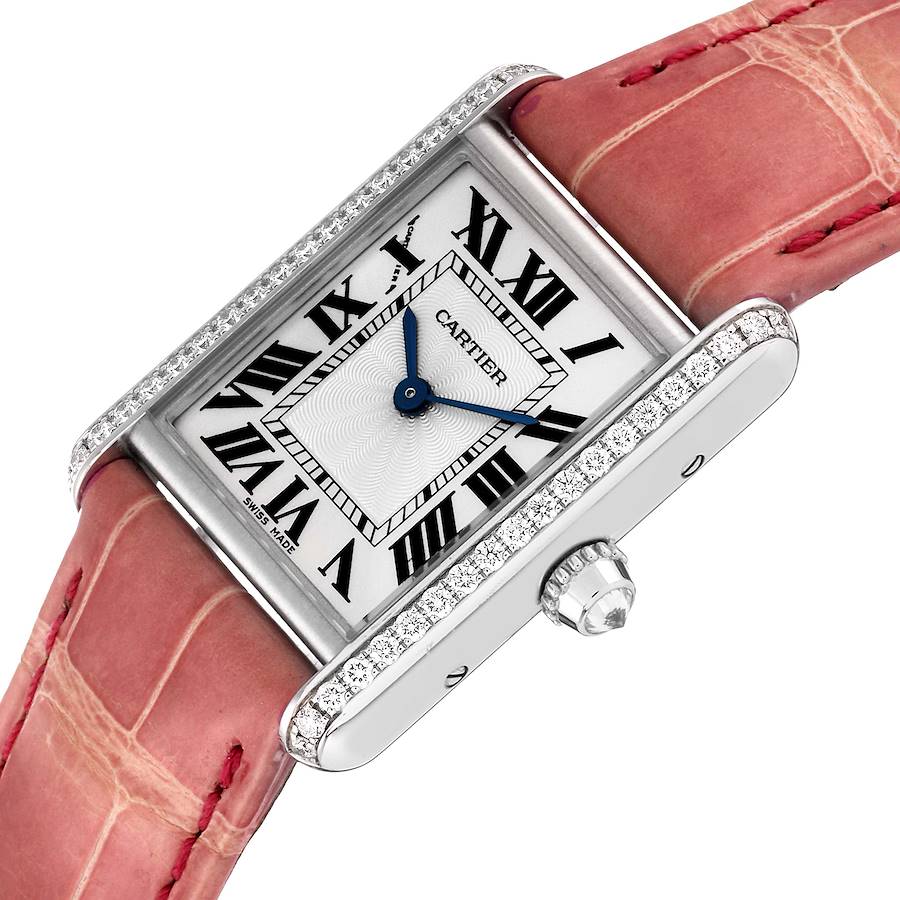 Cartier Tank Louis White Gold Diamond Pink Strap Ladies Watch WJTA0011