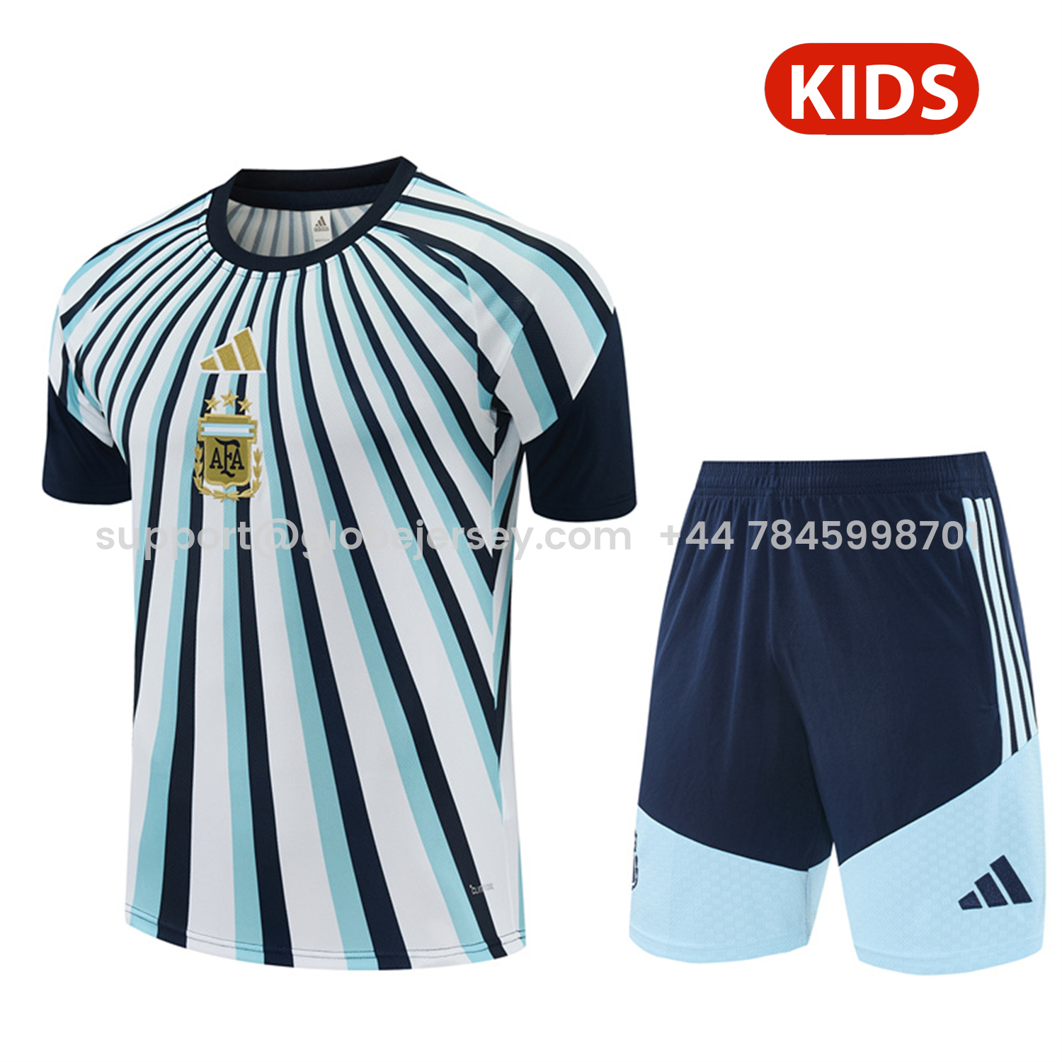 Argentina 2026 Kids Short-Sleeve Training Set - Blue Rays Top and Blue Shorts