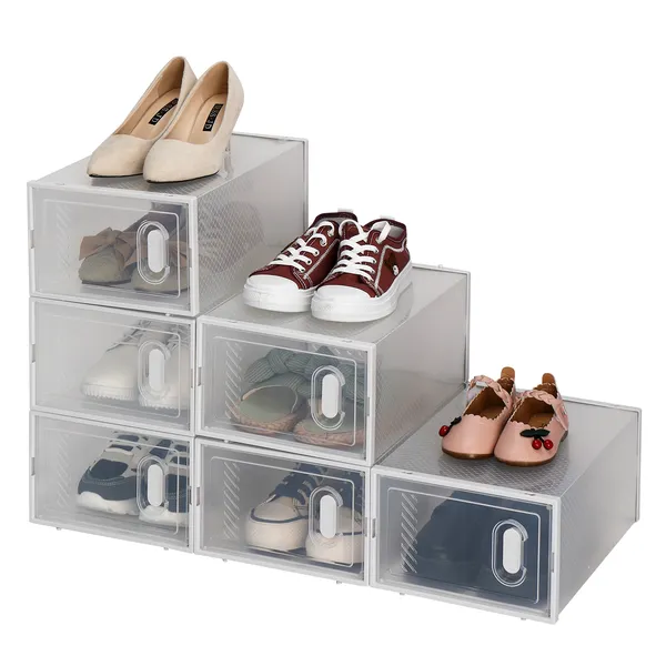 Shoe Storage Boxes 6 Pack Clear Plastic Stackable