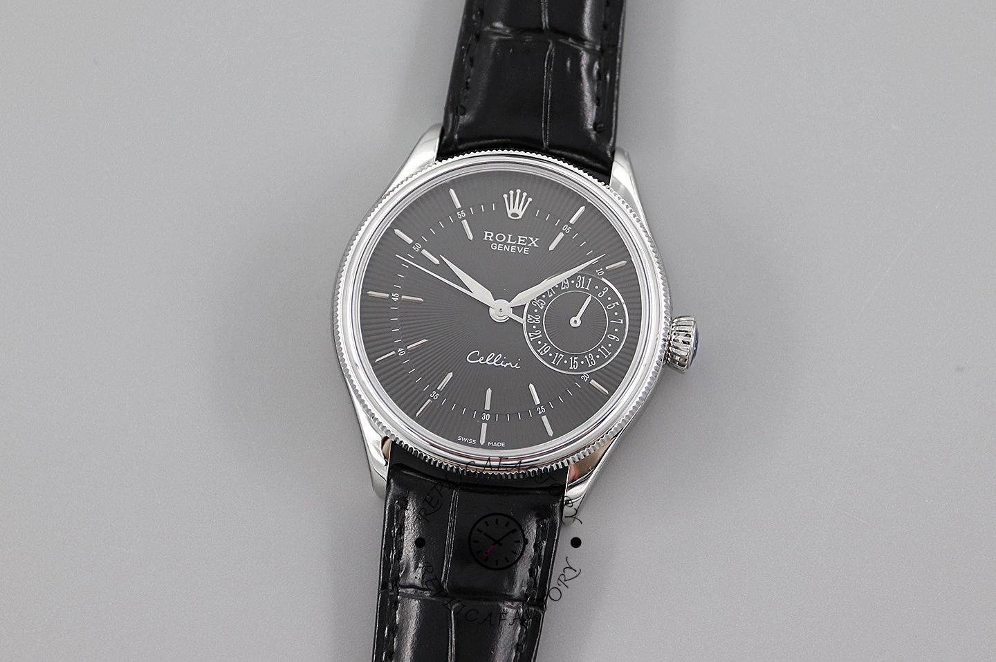 Rolex Cellini Date 50519 Black Leather Black Dial 39mm Mens Replica Watch