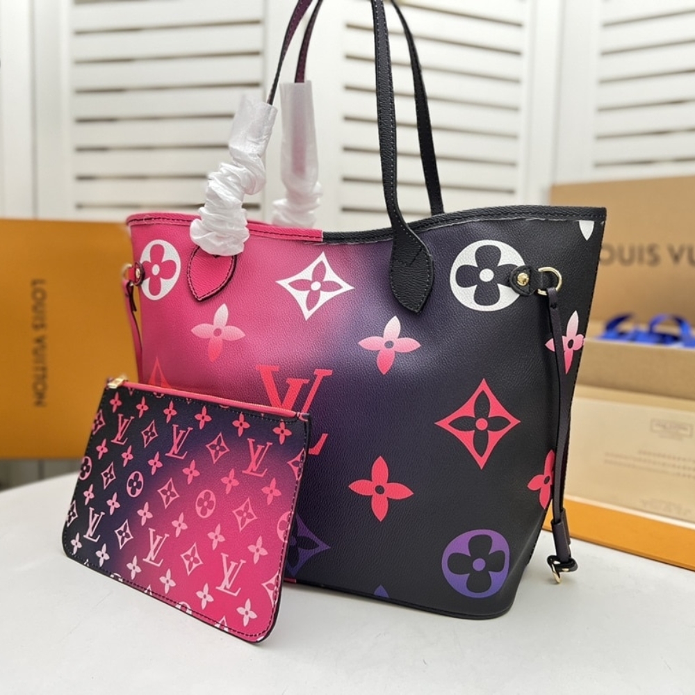 Louis Vuitton Neverfull MM Monogram Canvas Tote Bag Midnight Fuchsia 31cm M20511