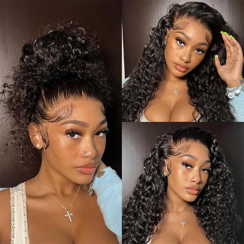 Megalook 360 Full Lace Glueless Water Wave Wigs Invisi Drawstring Natural Black Pull & Go