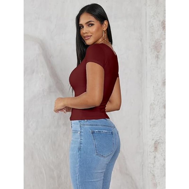 Womens Summer Sexy Square Neck Tops