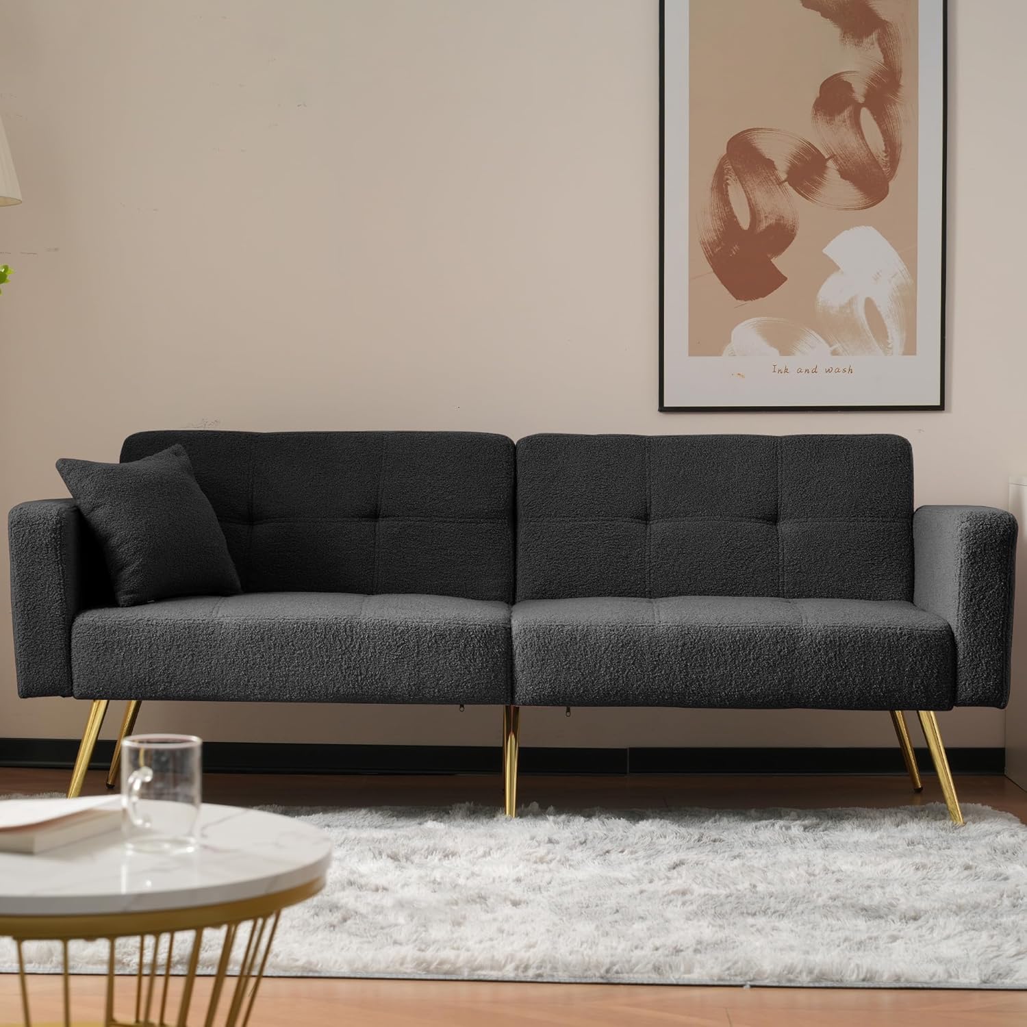 Modern Convertible Sofa Bed with Cushions and Storage