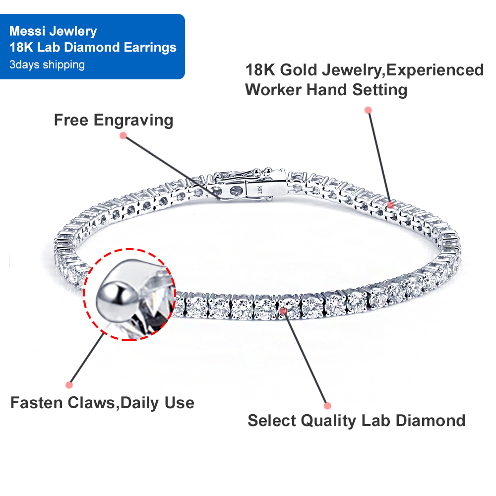 14k 18k Gold 3carat 4carat 5carat 10carat Tennis Bracelet Lab Grown Diamond Tennis Chain