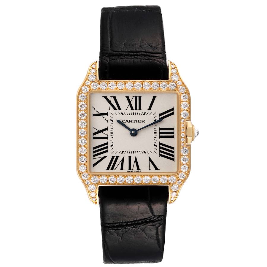 Cartier Santos Dumont Yellow Gold Silver Dial Mens Watch WH100351