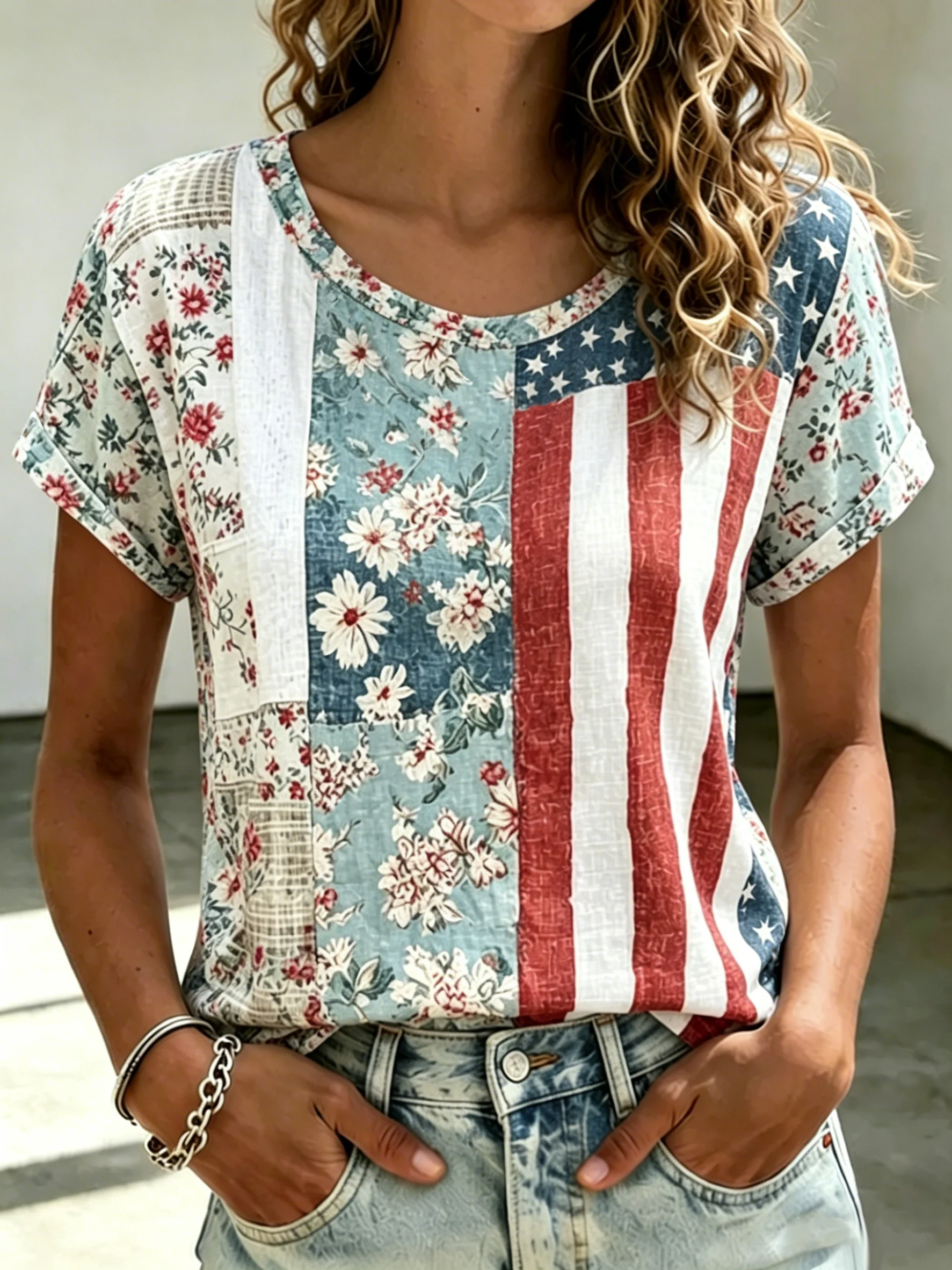 Women's 250th Anniversary Freedom Flower Art Printed Shirt