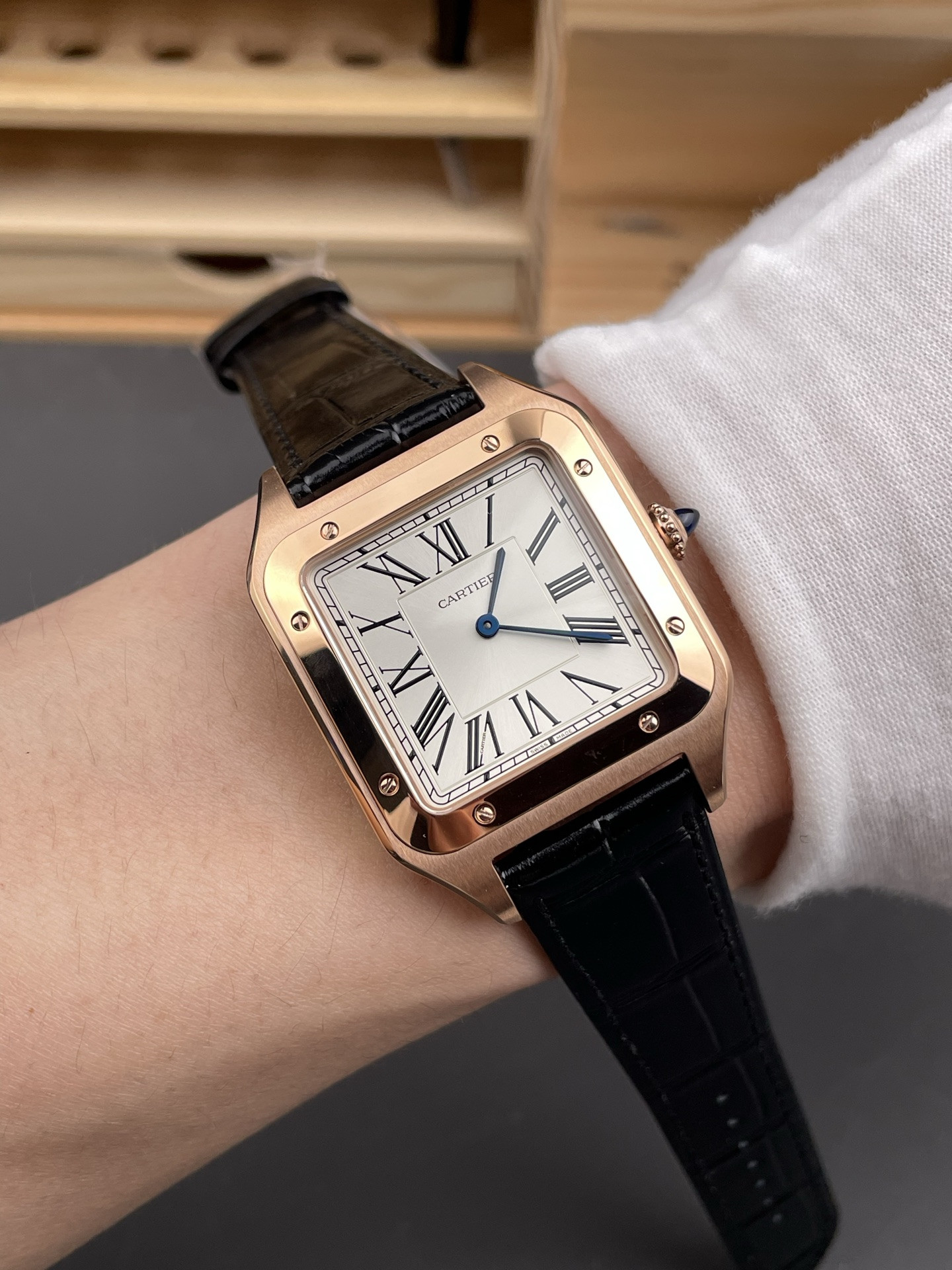 Large Santos-Dumont Rose Gold White Dial